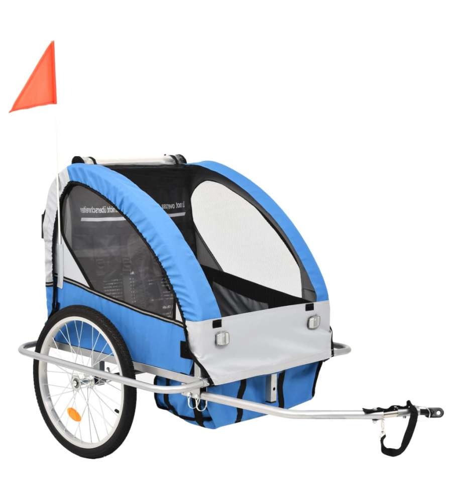 Rimorchio da Bici per Bambini e Passeggino 2 in 1 Blu e Grigio