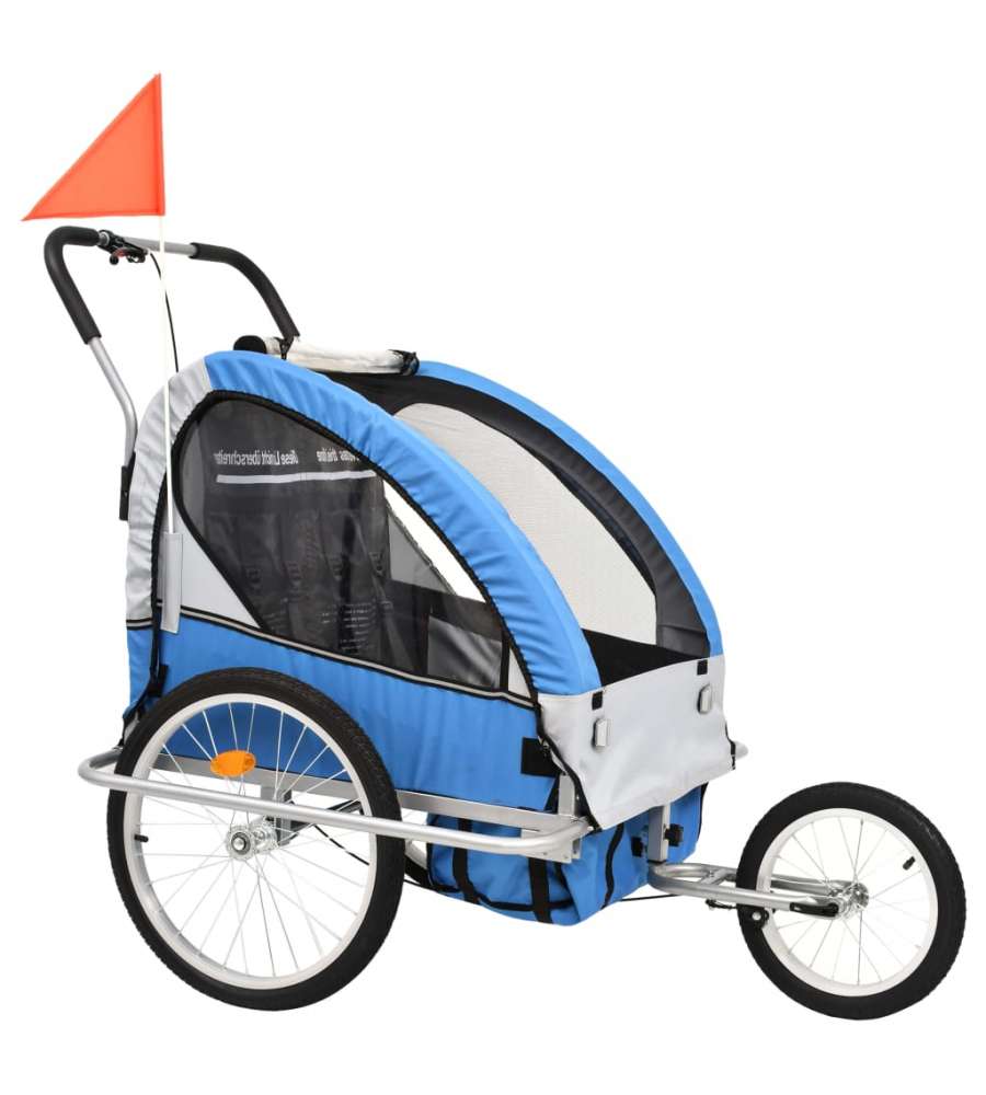 Rimorchio da Bici per Bambini e Passeggino 2 in 1 Blu e Grigio