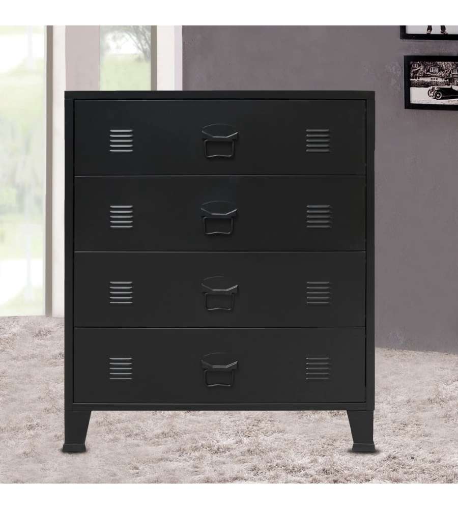 Cassettiera in Metallo in Stile Industriale 78x40x93 cm Nera