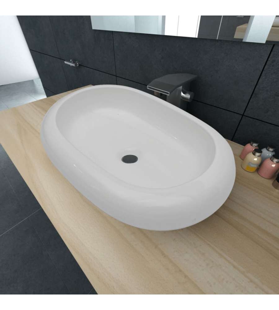 Lavello Bianco in Ceramica di Lusso Ovale 63x42 cm