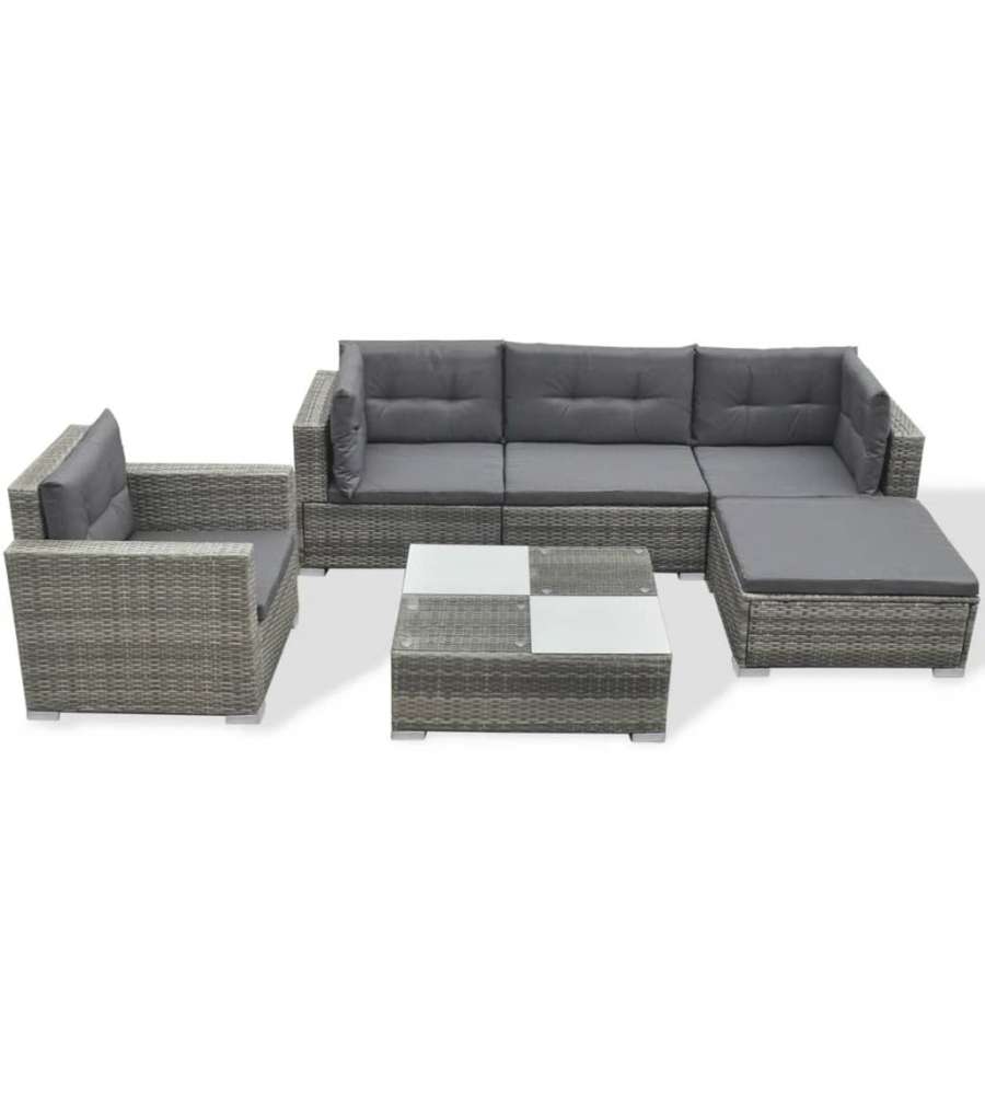 Set Divani da Giardino 6 pz con Cuscini in Polyrattan Grigio