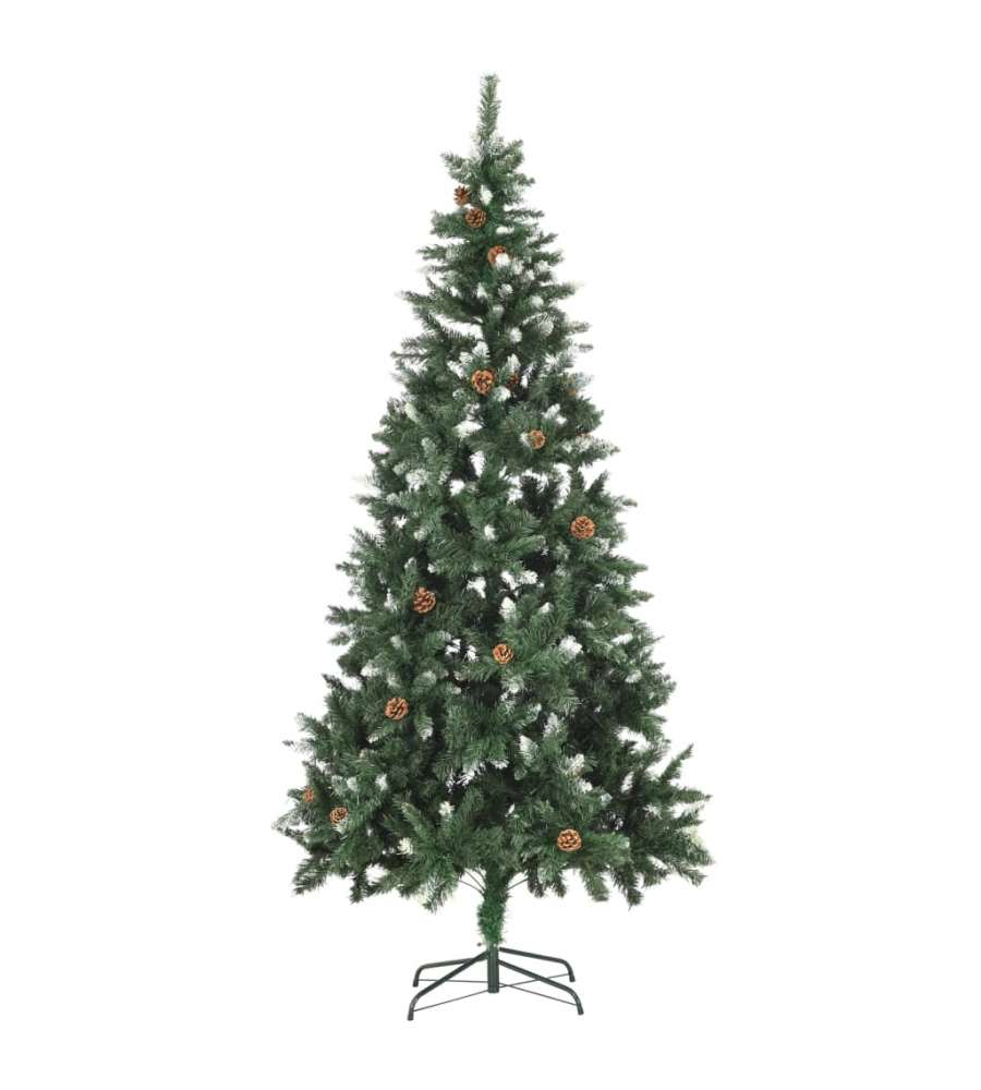 Albero di Natale Artificiale Pigne e Brillantini Bianchi 210 cm