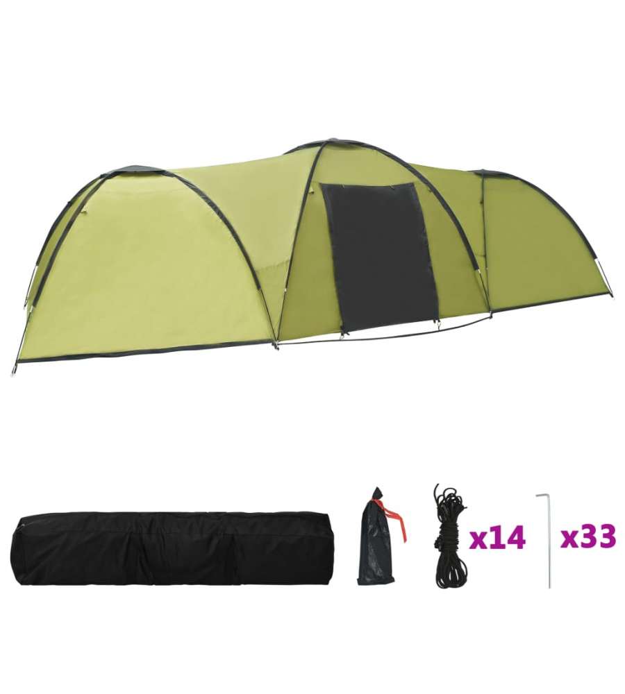 Tenda Igloo da Campeggio 650x240x190 cm per 8 Persone Verde