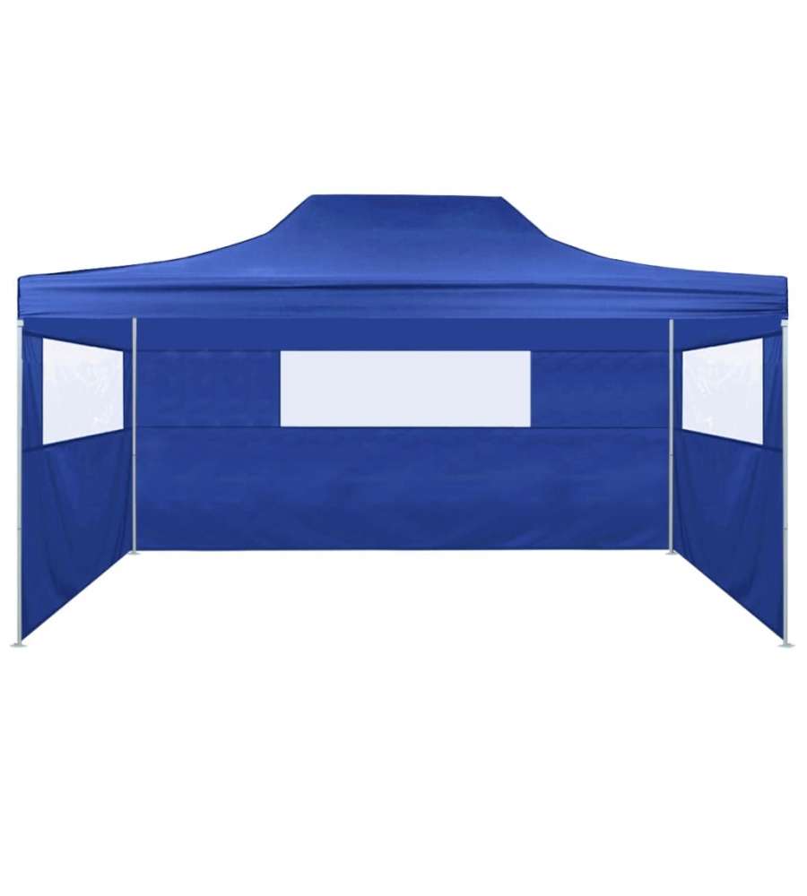 Gazebo Professionale Pieghevole con 3 Pareti 3x4m Acciaio Blu