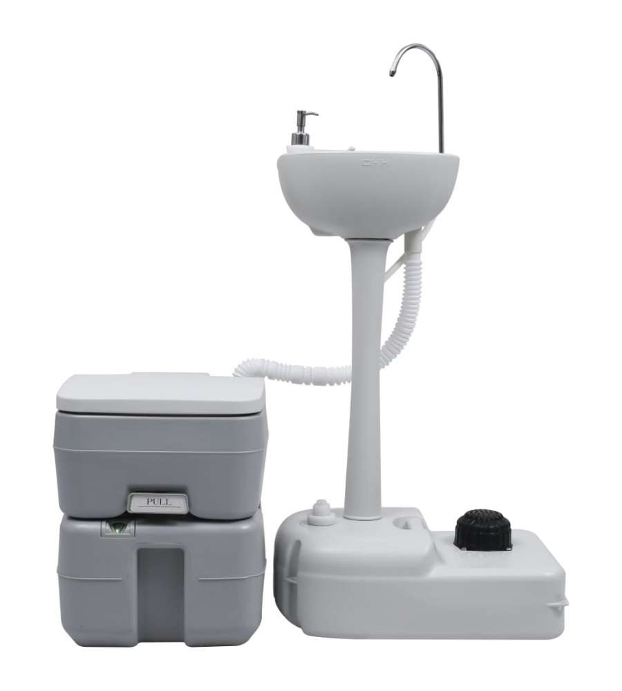 Set WC Portatile da Campeggio e Lavandino con Supporto Grigio