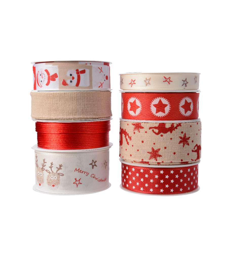 Ribbon Stelle e Renne rosso e crema