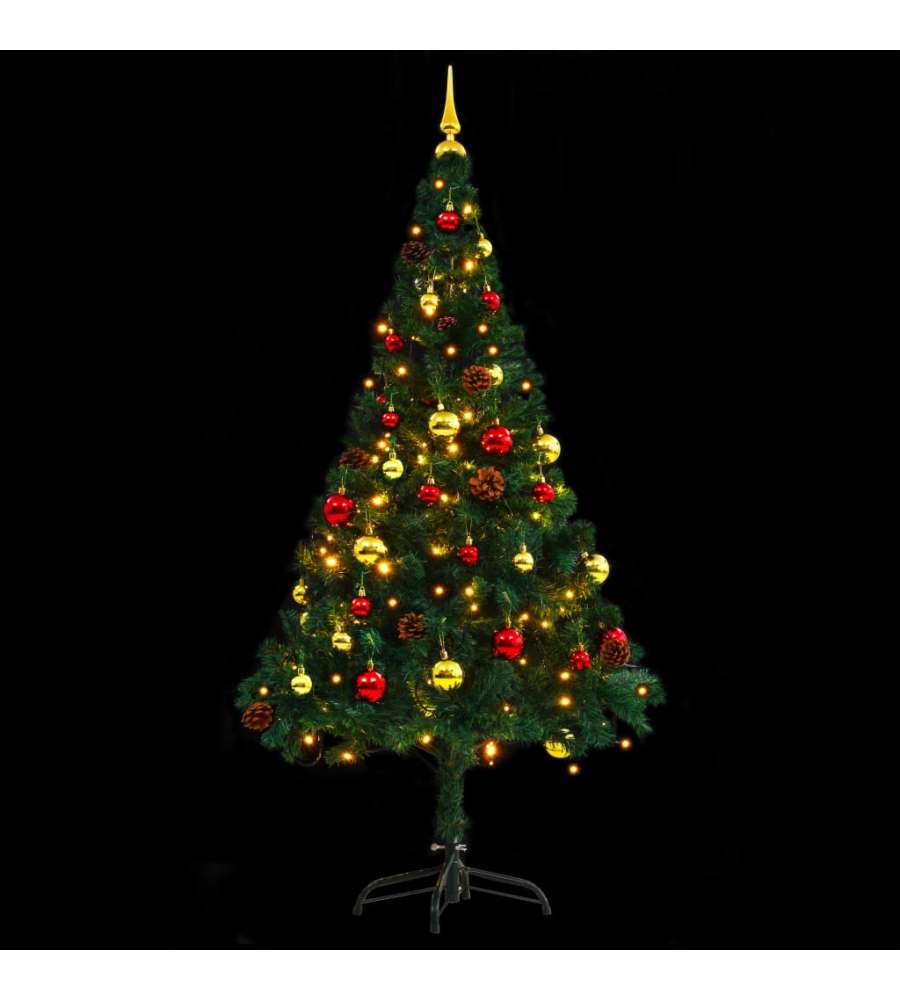 Albero di Natale Artificiale con Palline e LED 150 cm Verde