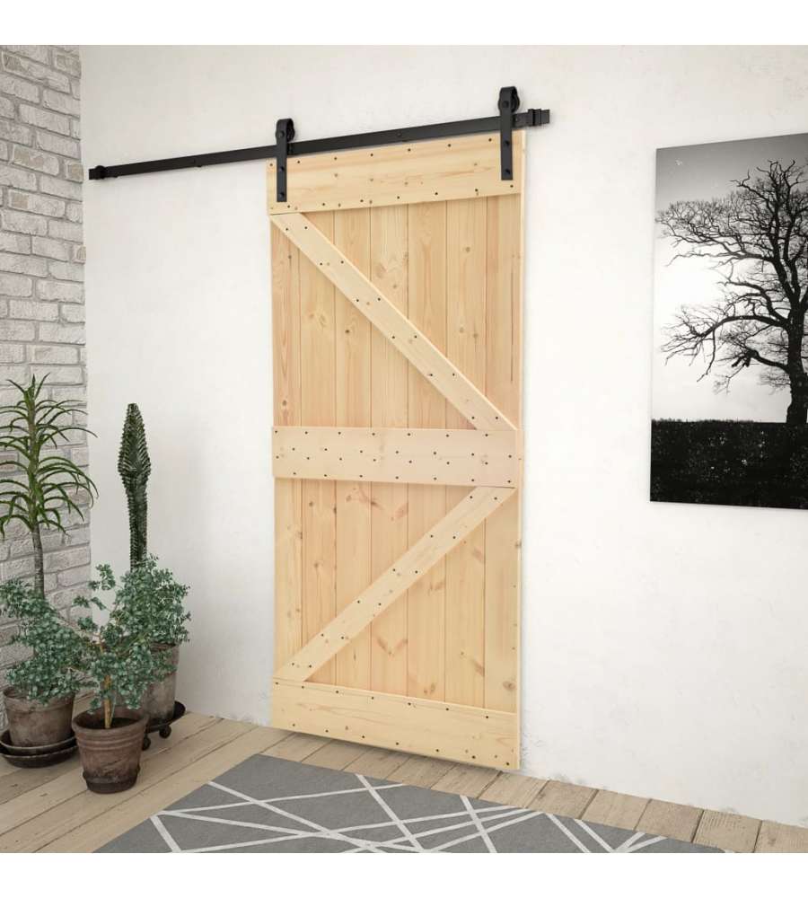 Porta Scorrevole con Set Hardware 90x210 cm in Legno di Pino 3057499