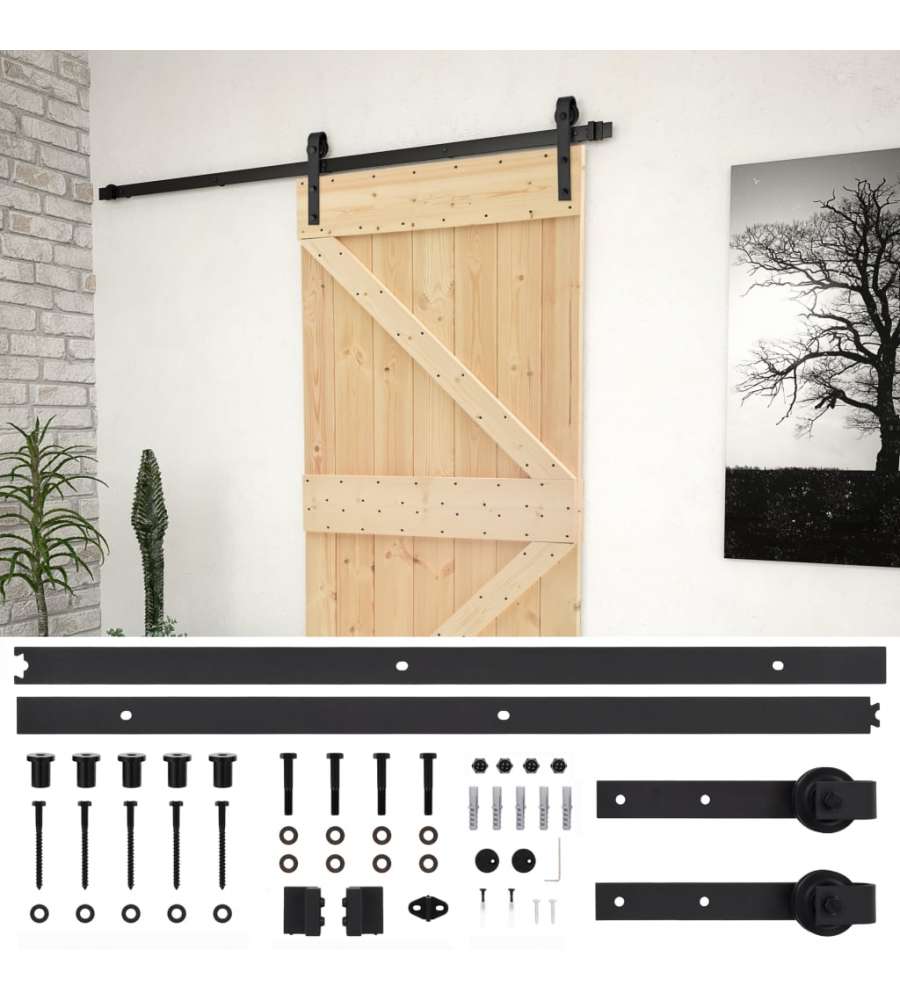 Porta Scorrevole con Set Hardware 90x210 cm in Legno di Pino 3057499