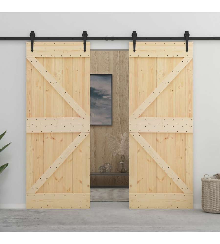 Porta Scorrevole con Set Hardware 100x210 cm in Legno di Pino 3057501