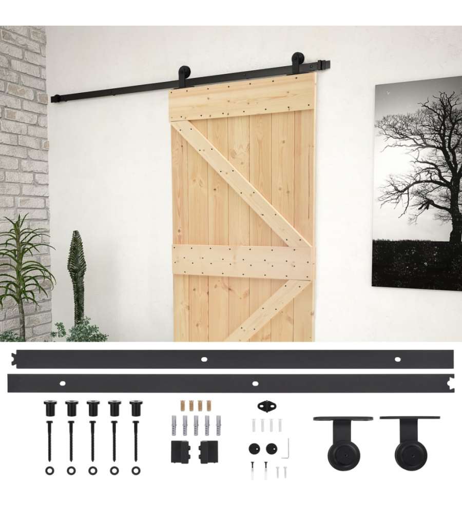 Porta Scorrevole con Set Hardware 100x210 cm in Legno di Pino 3057503