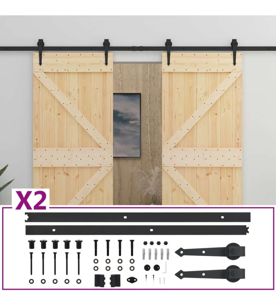 Porta Scorrevole con Set Hardware 80x210 cm in Legno di Pino