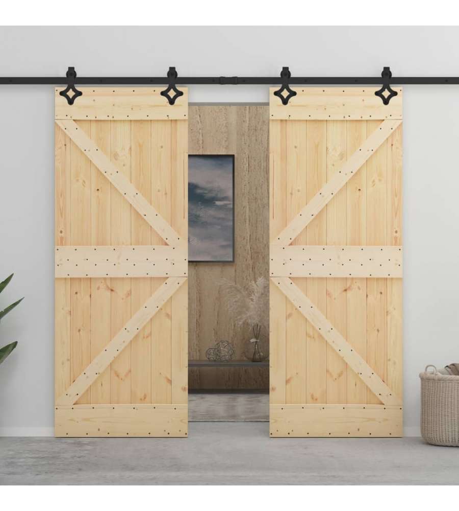 Porta Scorrevole con Set Hardware 80x210 cm in Legno di Pino 3057582