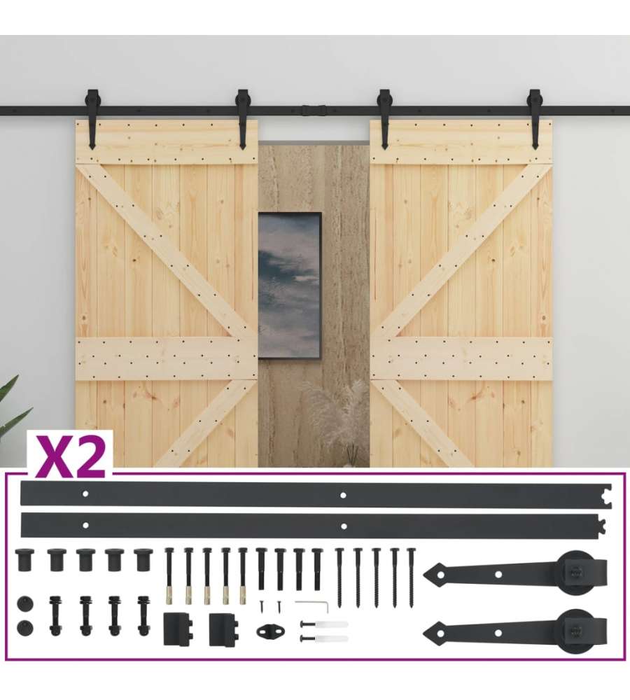 Porta Scorrevole con Set Hardware 90x210 cm in Legno di Pino 3057588