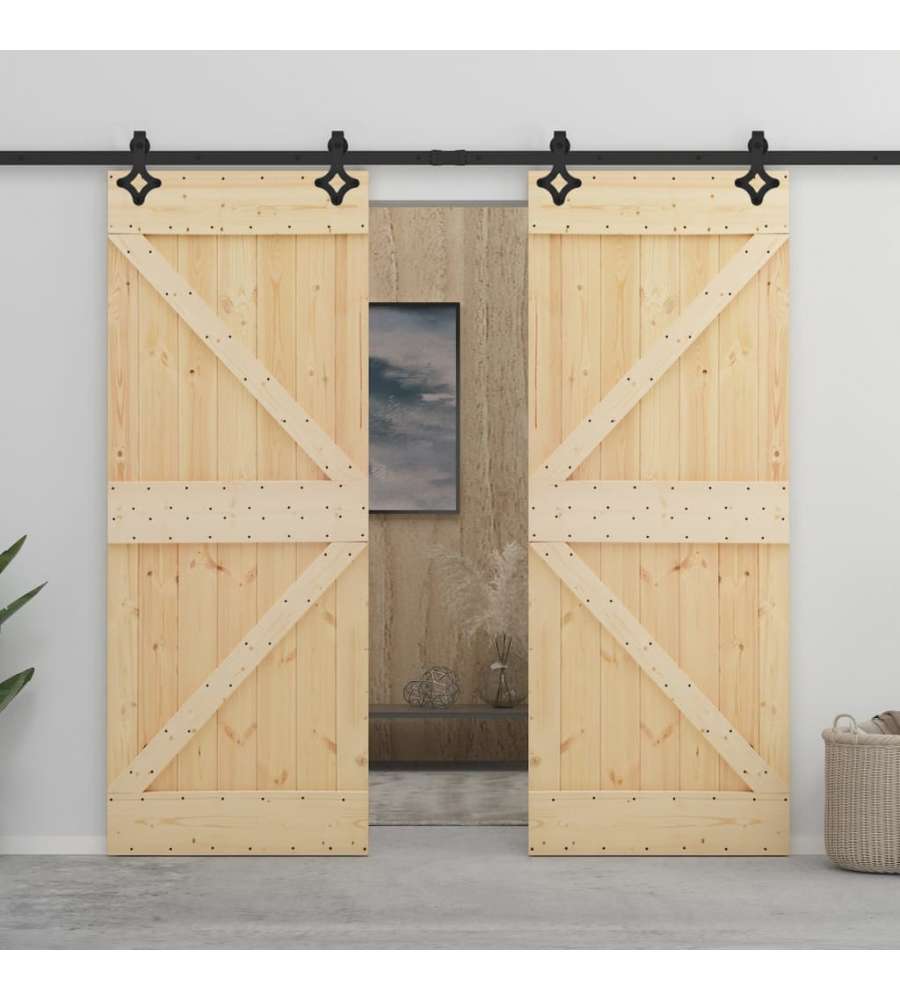 Porta Scorrevole con Set Hardware 90x210 cm in Legno di Pino