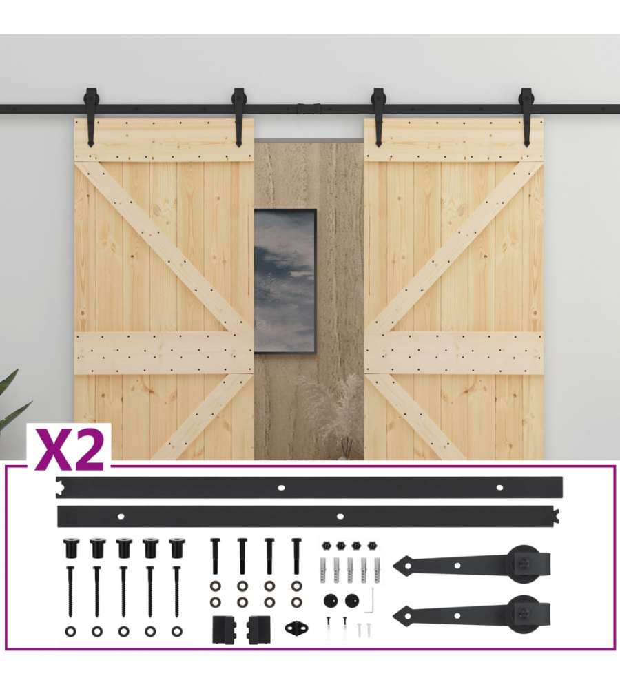 Porta Scorrevole con Set Hardware 100x210 cm in Legno di Pino 3057596