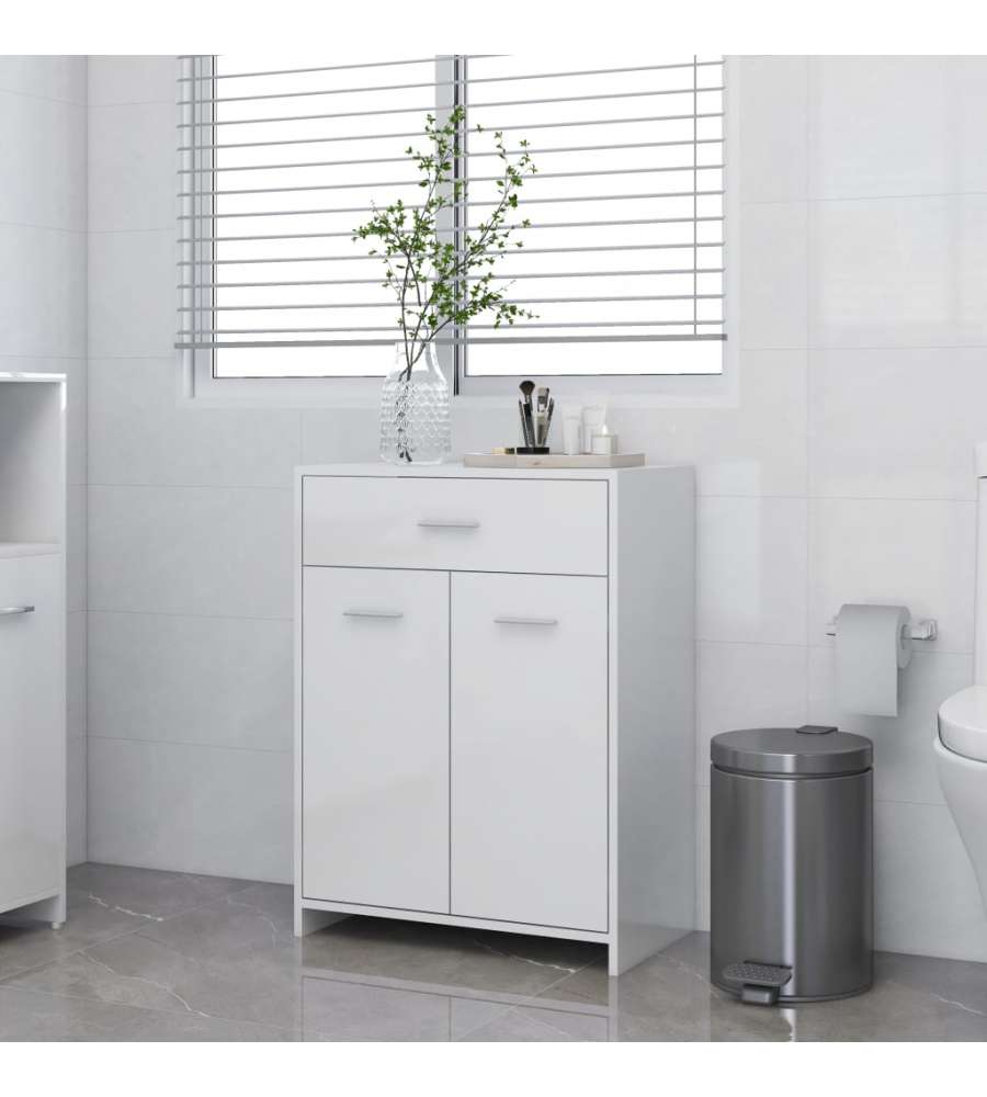 Armadio da Bagno Bianco Lucido 60x33x80 cm in Truciolato