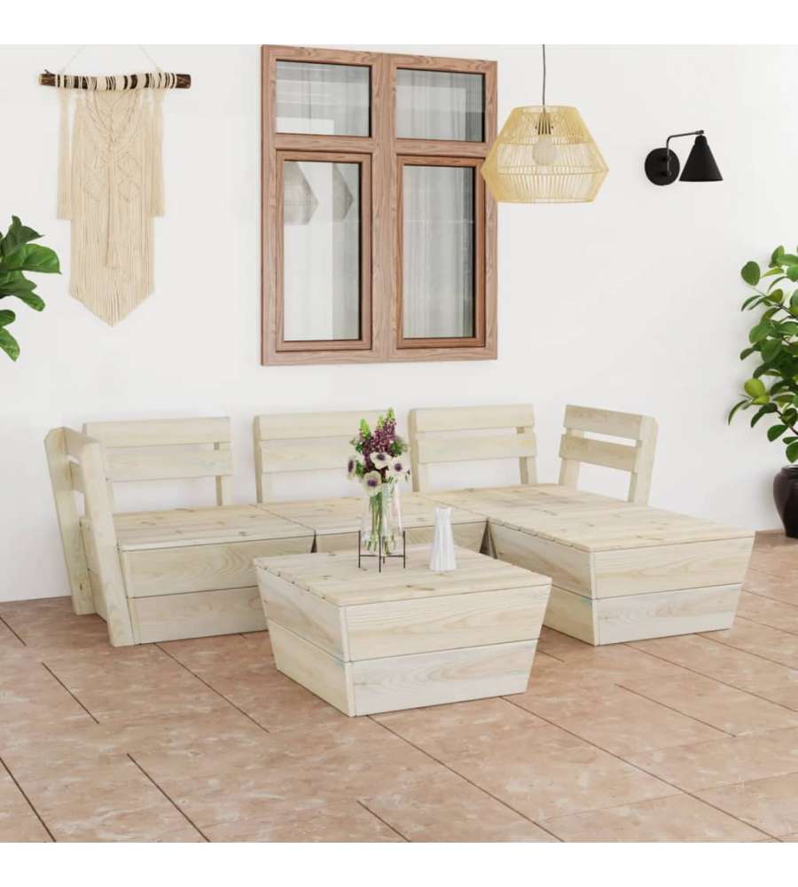 Set Divani da Giardino su Pallet 5 pz in Legno Abete Impregnato 3063715