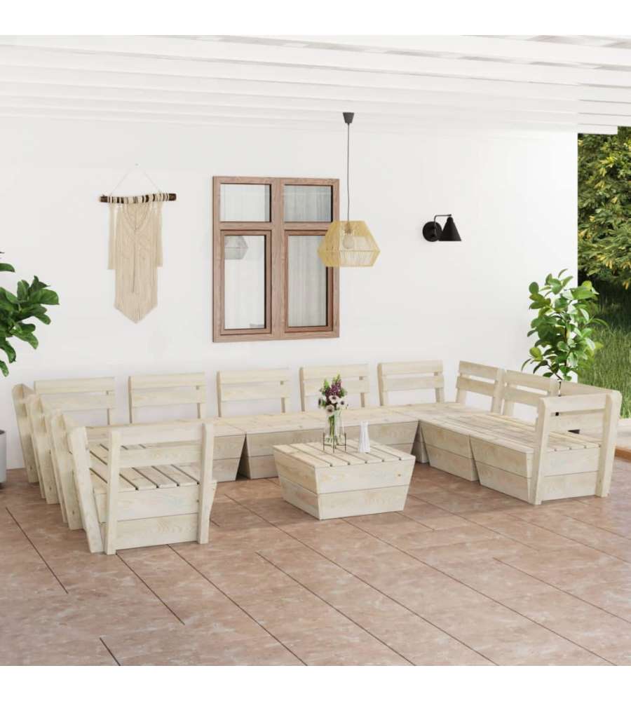 Set Divani da Giardino su Pallet 10 pz in Legno Abete Impregnato 3063728