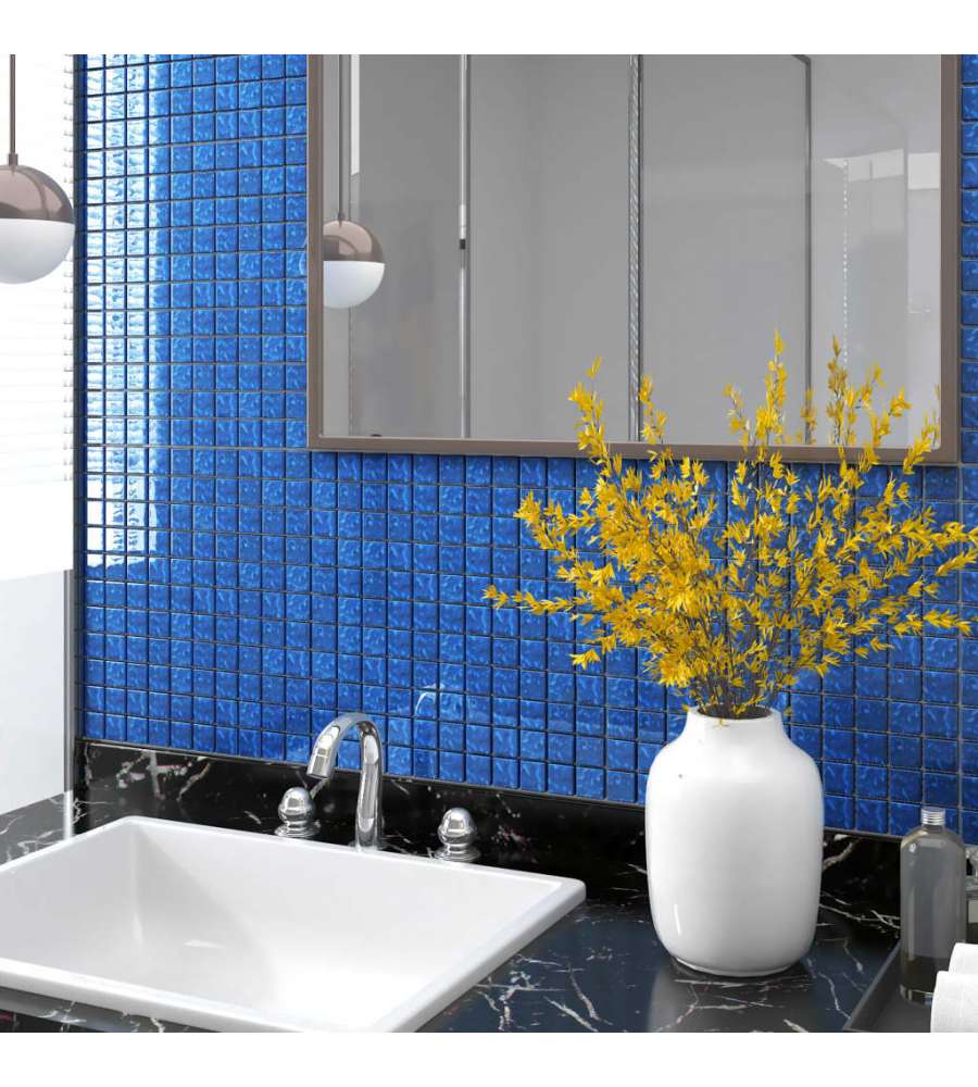 Piastrelle Mosaico 11 pz Blu 30x30 cm in Vetro