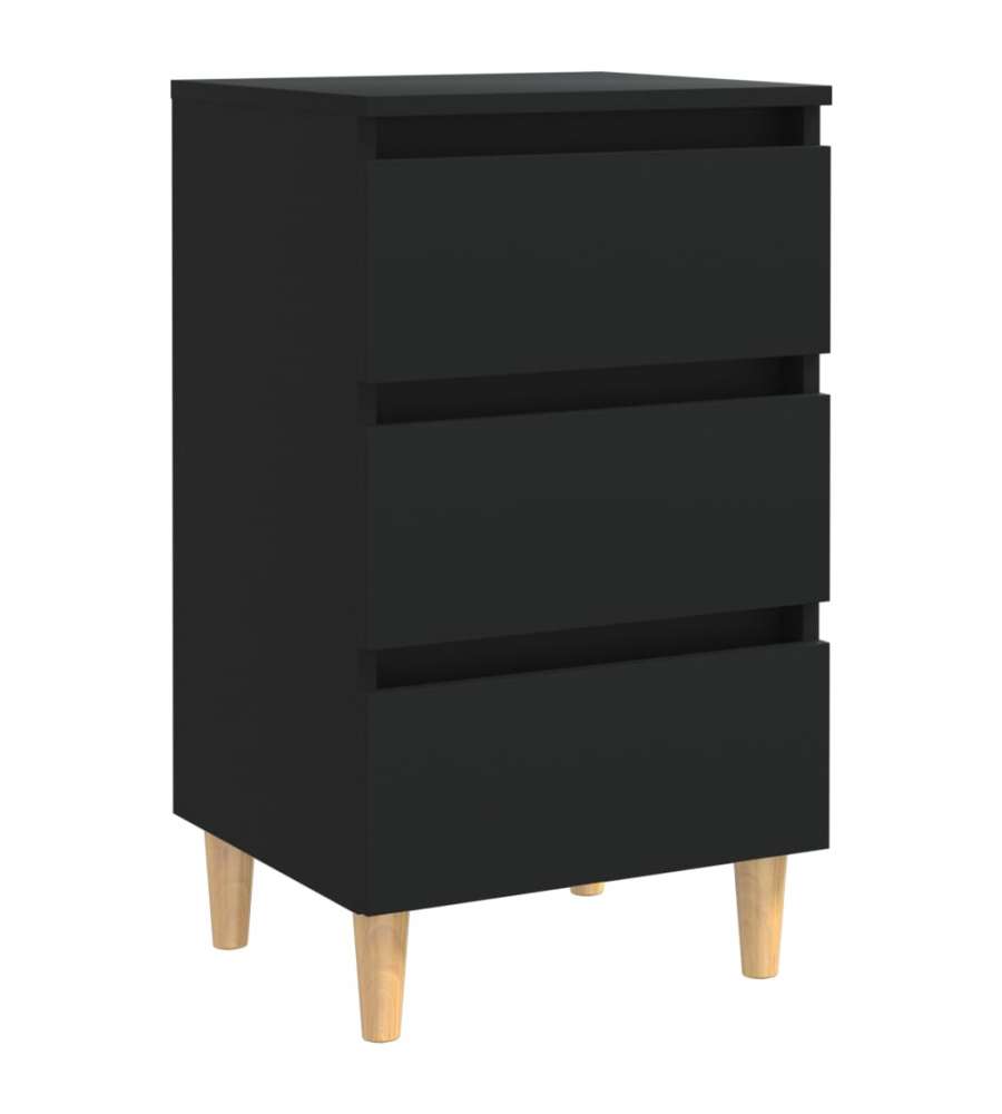 Comodino con Gambe in Legno Massello Nero 40x35x69 cm