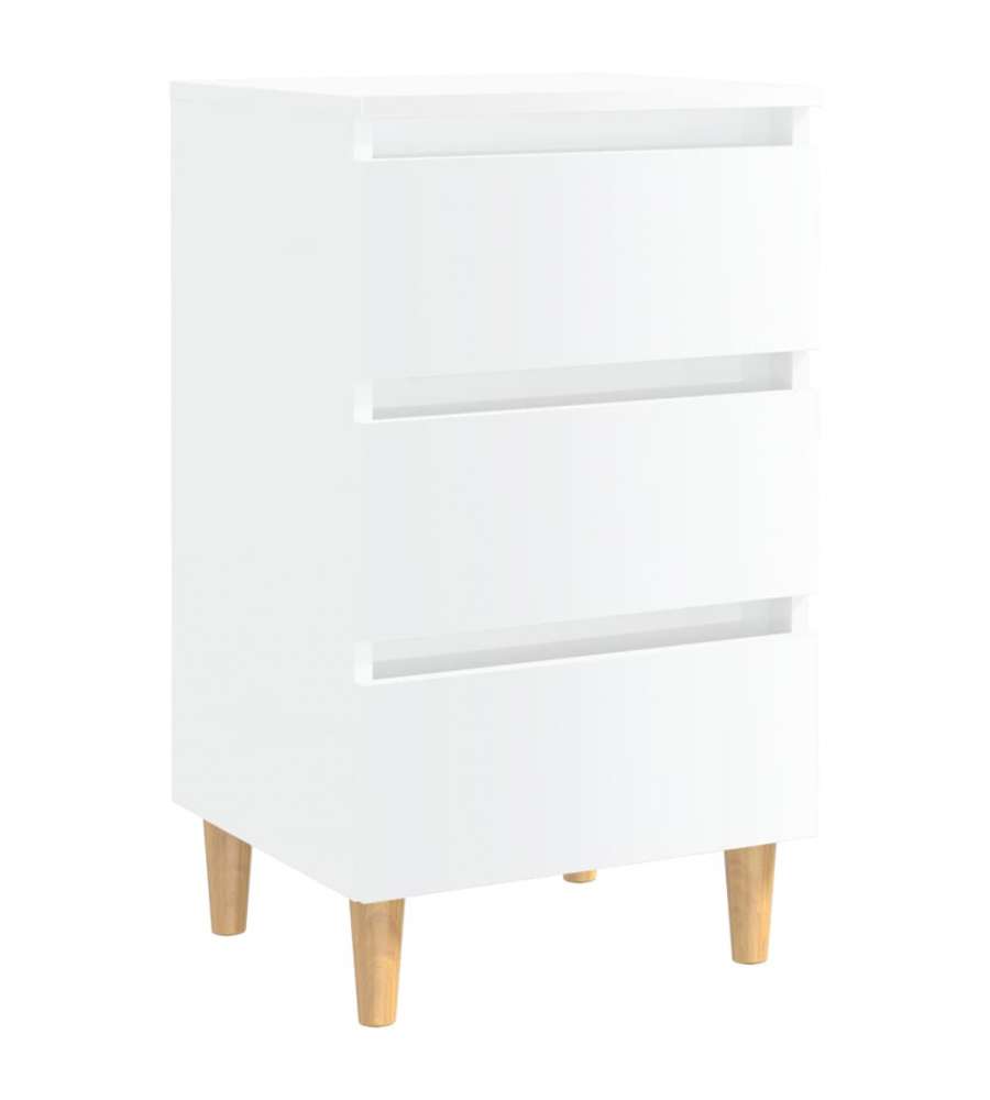 Comodino con Gambe in Legno Massello Bianco Lucido 40x35x69 cm