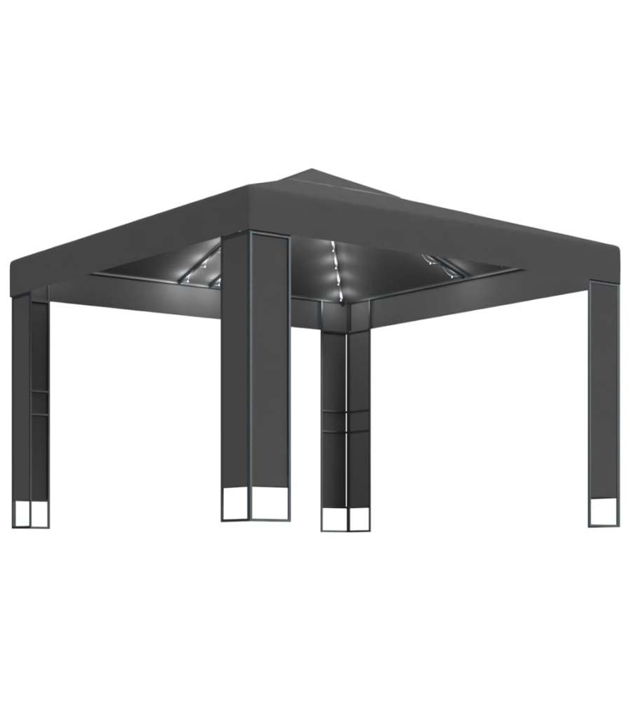 Gazebo con Tetto Doppio e Stringa di Luci LED 3x3 m Antracite