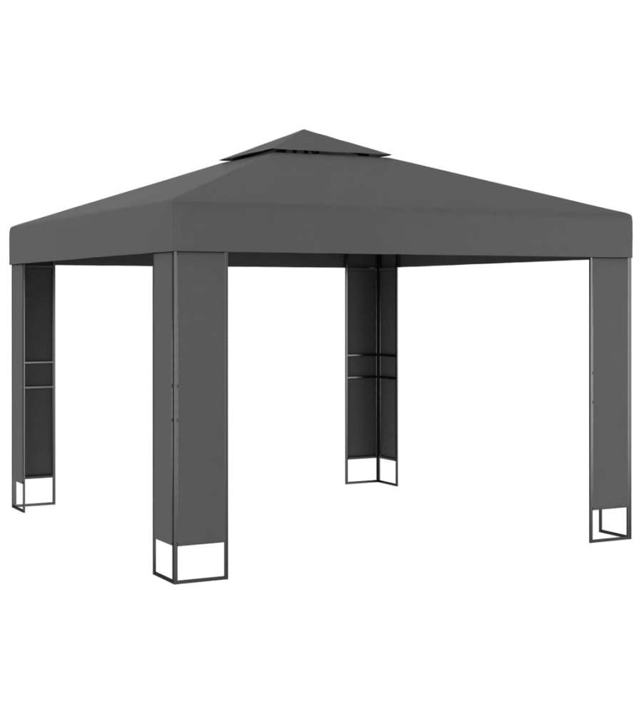 Gazebo con Tetto Doppio e Stringa di Luci LED 3x3 m Antracite