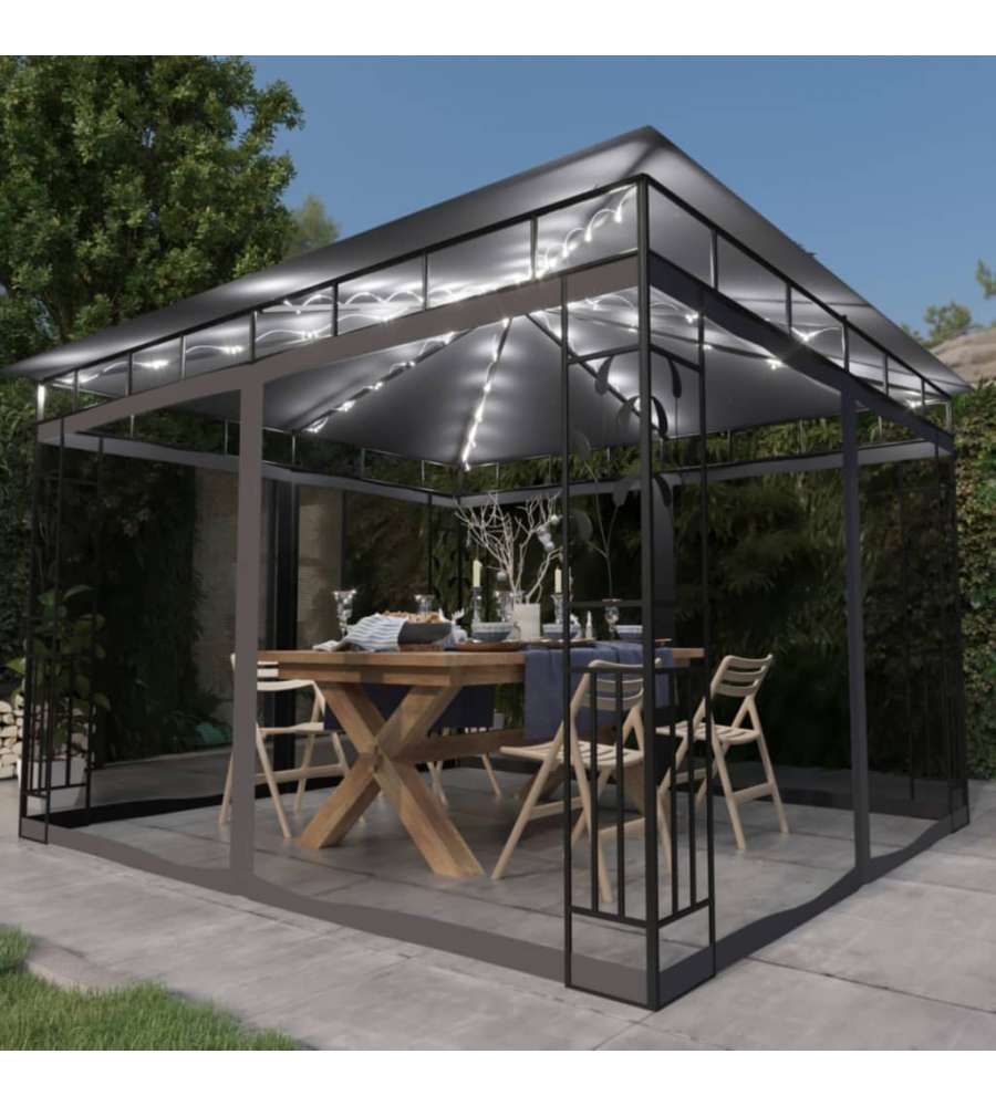 Gazebo con Zanzariera e Luci LED 3x3x2,73 m Antracite