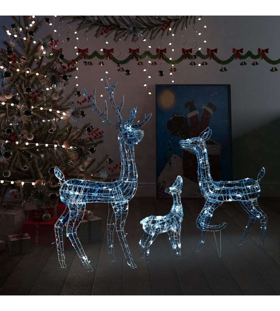 Famiglia di Renne di Natale 300 LED Bianco Freddo in Acrilico