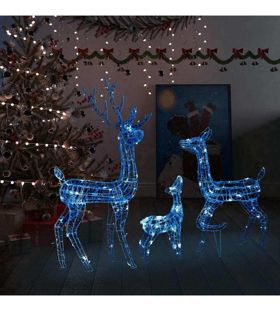 Famiglia di Renne di Natale 300 LED Blu in Acrilico