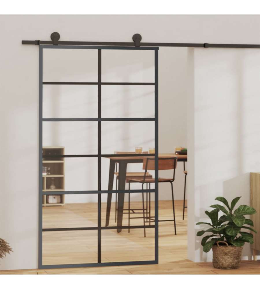 Porta Scorrevole in Vetro ESG e Alluminio 102x205 cm Nera