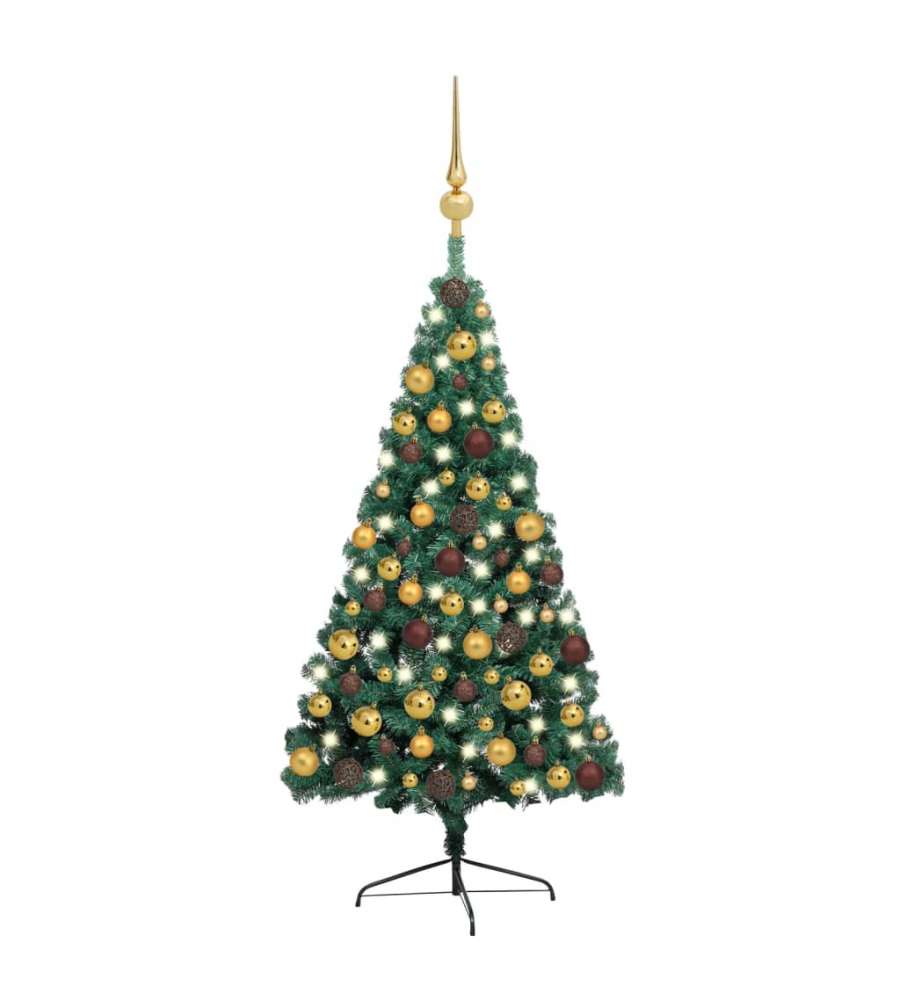 Set Albero Natale Artificiale a Met LED e Palline Verde 150cm
