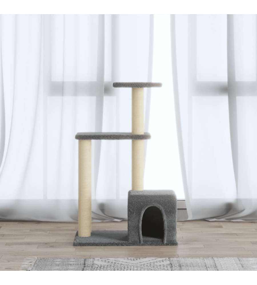 Albero per Gatti con Tiragraffi in Sisal Grigio Chiaro 71 cm