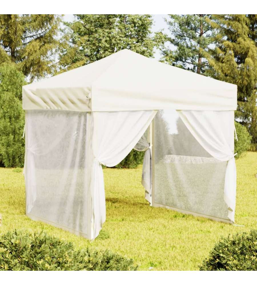 Tenda per Feste Pieghevole con Pareti Laterali Crema 2x2 m