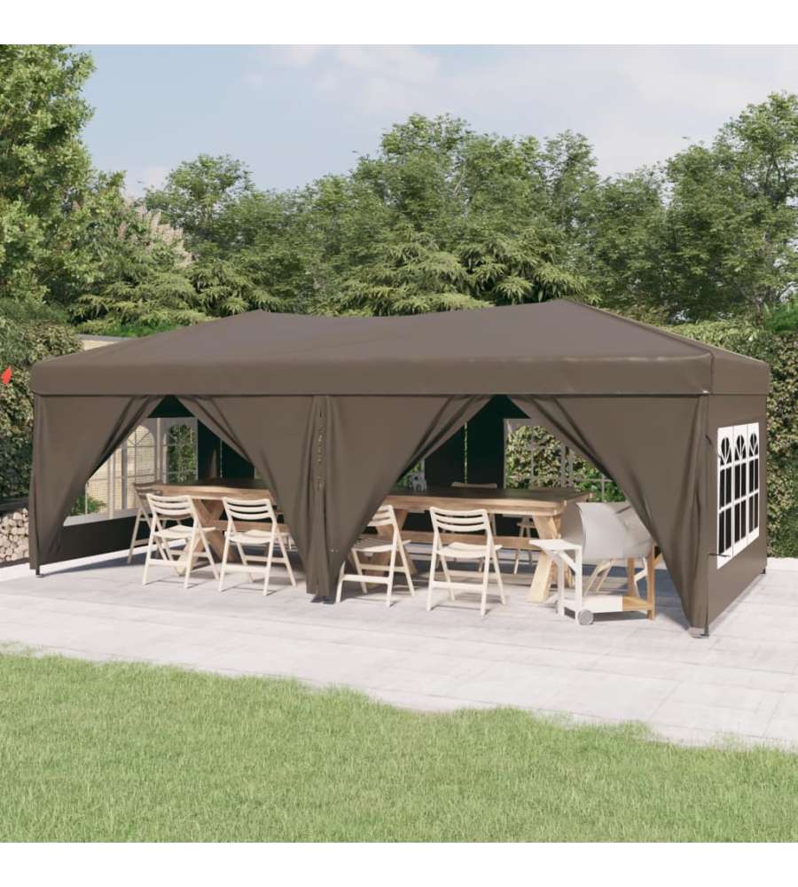 Tenda per Feste Pieghevole con Pareti Laterali Tortora 3x6 m