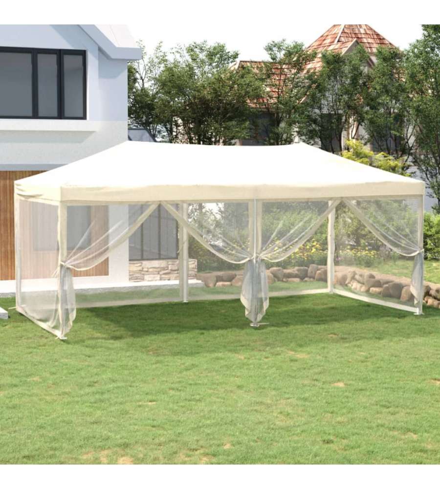 Tenda per Feste Pieghevole con Pareti Laterali Crema 3x6 m