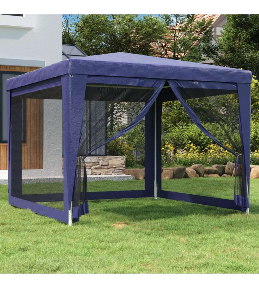 Tenda per Feste con 4 Pareti Laterali in Rete Blu 3x3 m HDPE