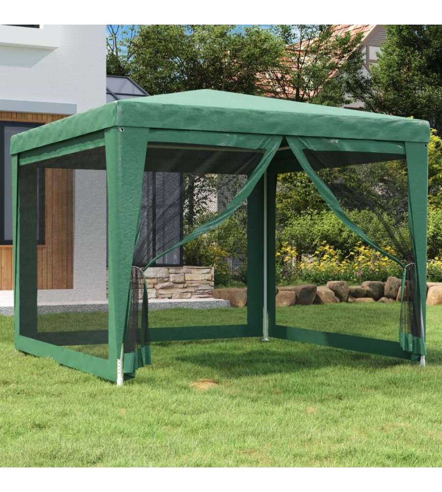 Tenda per Feste con 4 Pareti Laterali in Rete Verde 3x3 m HDPE