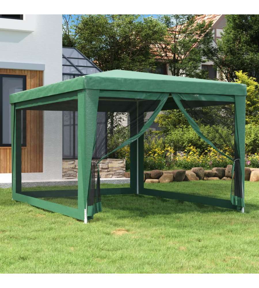 Tenda per Feste con 4 Pareti Laterali in Rete Verde 3x4 m HDPE