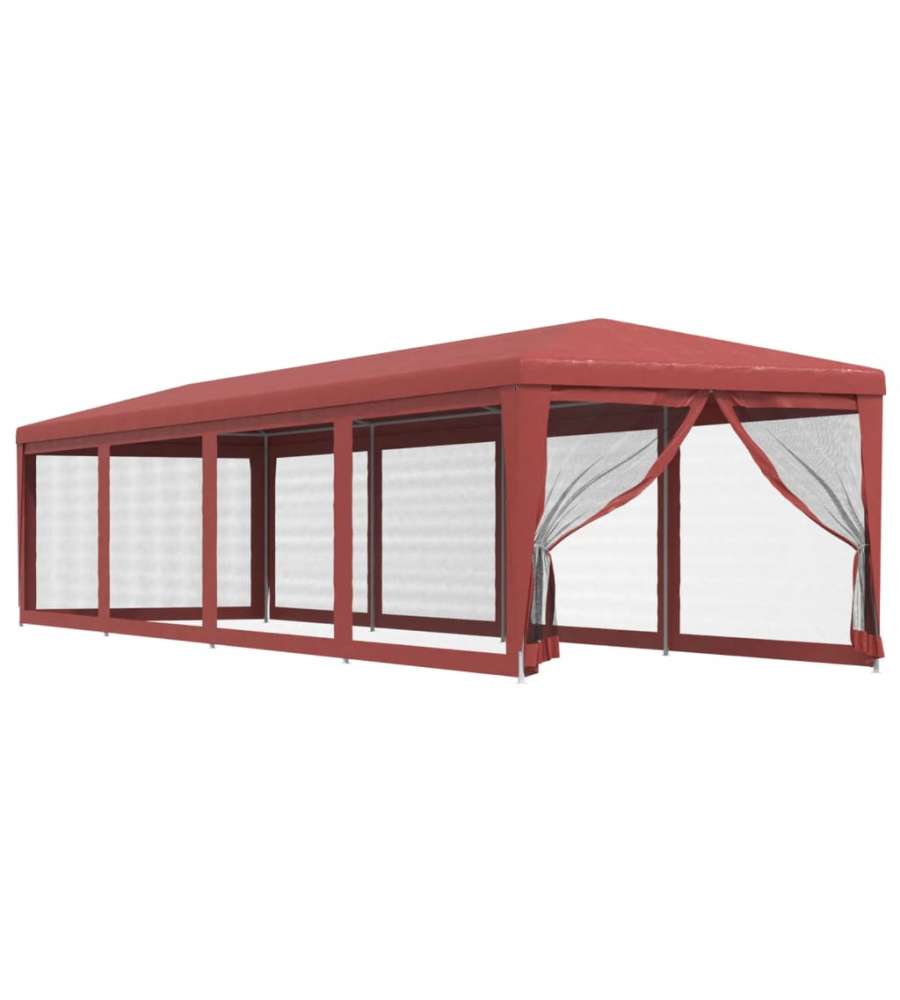 Tenda per Feste con 10 Pareti Laterali in Rete Rosso 3x12m HDPE