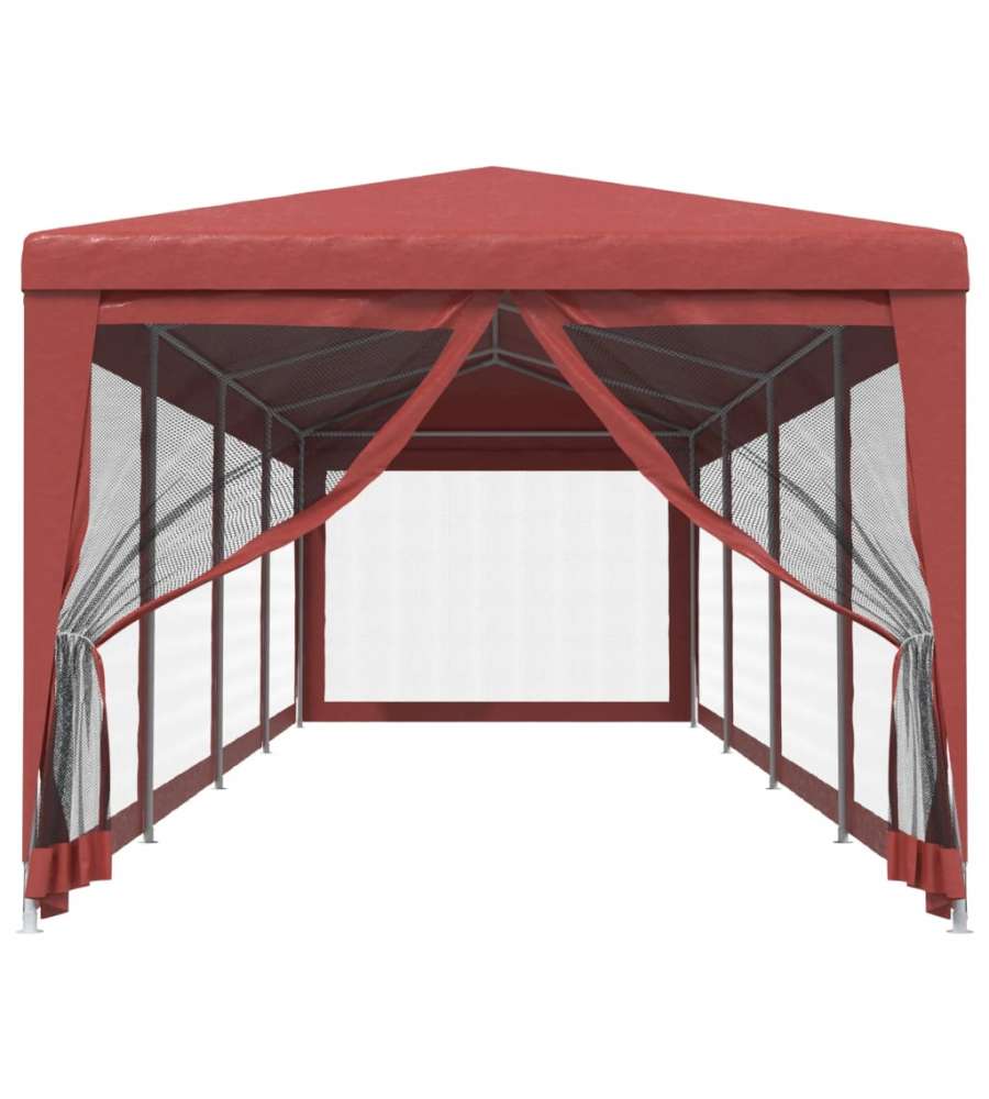 Tenda per Feste con 10 Pareti Laterali in Rete Rosso 3x12m HDPE