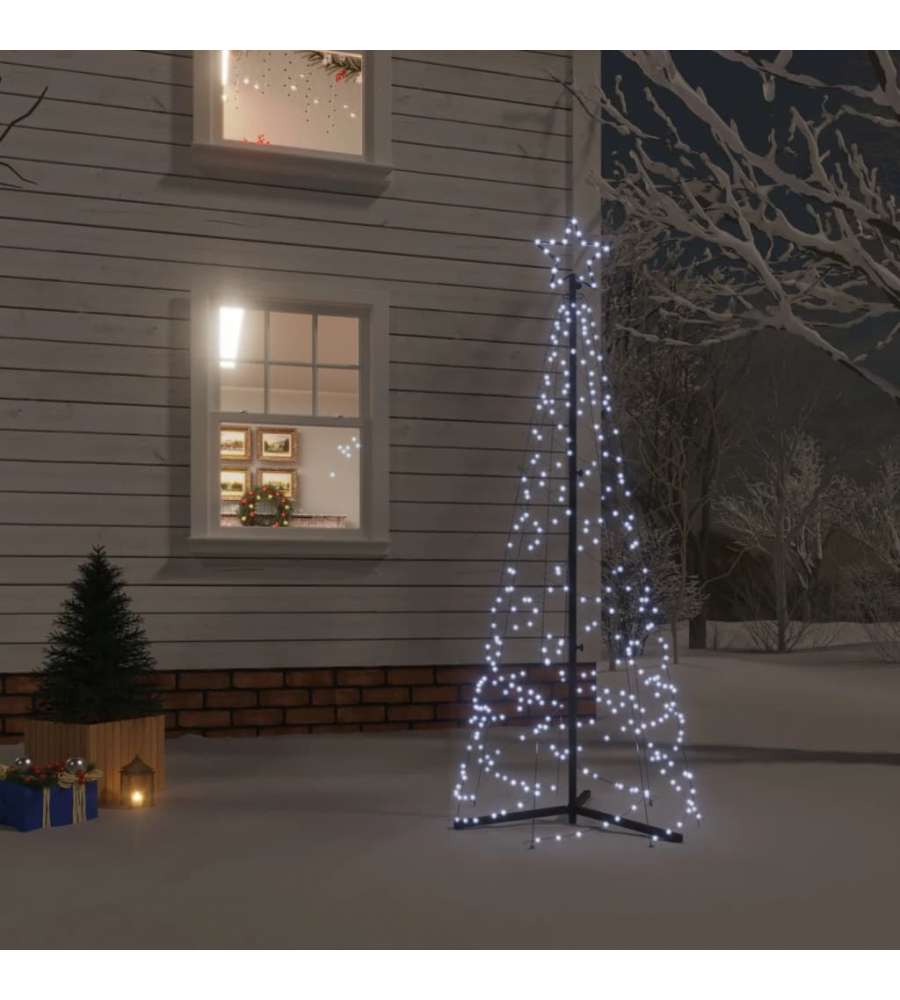 Albero di Natale a Cono Bianco Freddo 200 LED 70x180 cm