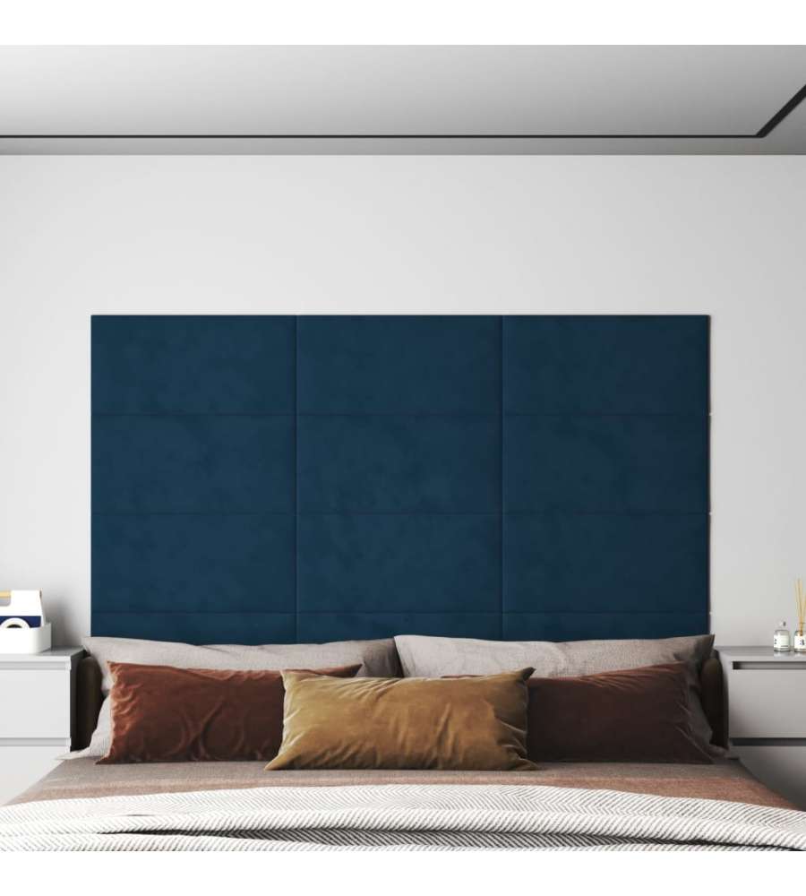 Pannelli Murali 12 pz Blu 60x30 cm in Velluto 2,16 mq