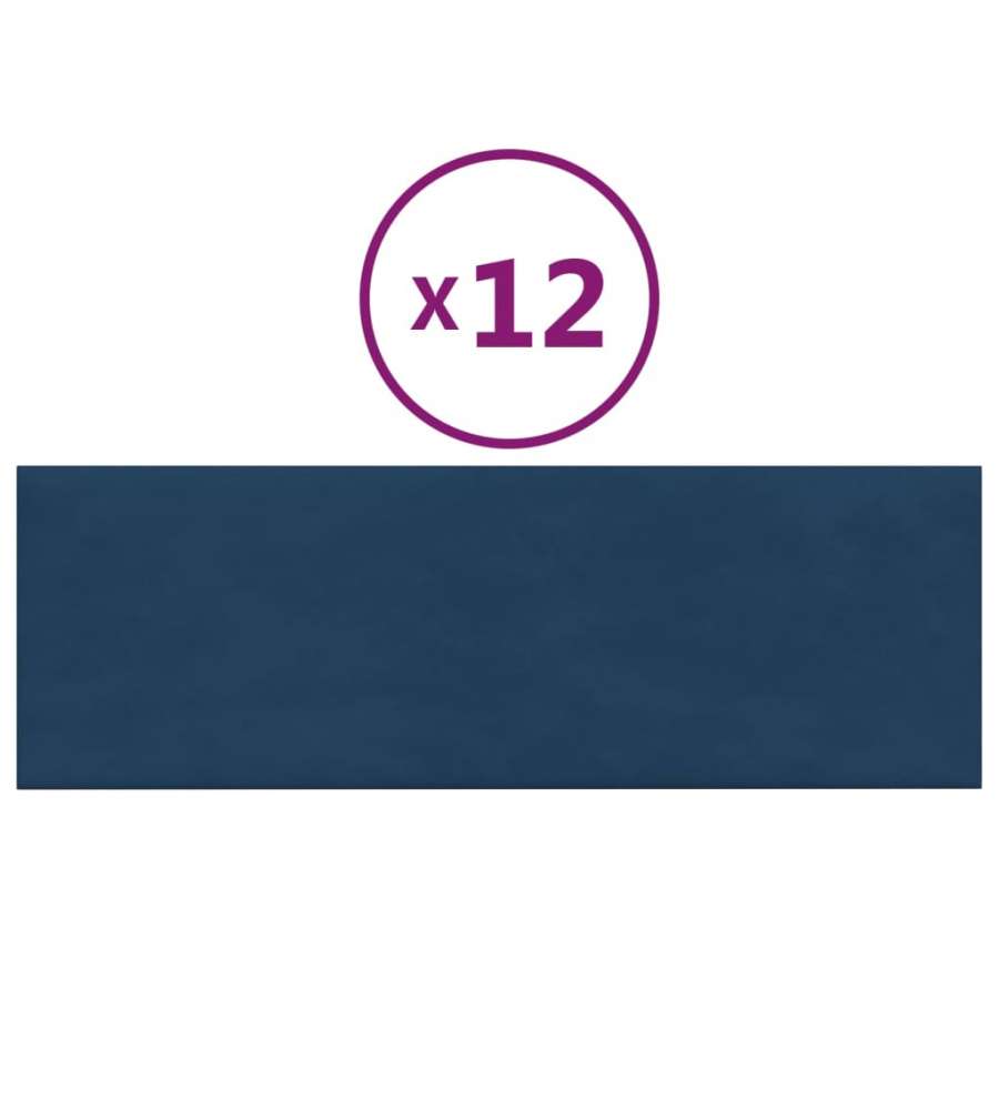 Pannelli Murali 12 pz Blu 90x30 cm Velluto 3,24 mq