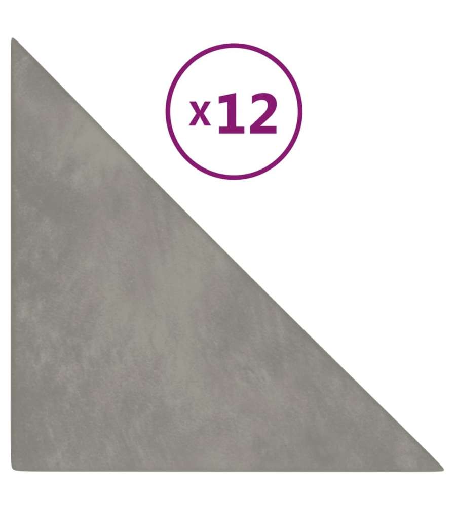 Pannelli Murali 12 pz Grigio Chiaro 30x30 cm in Velluto 0,54 mq