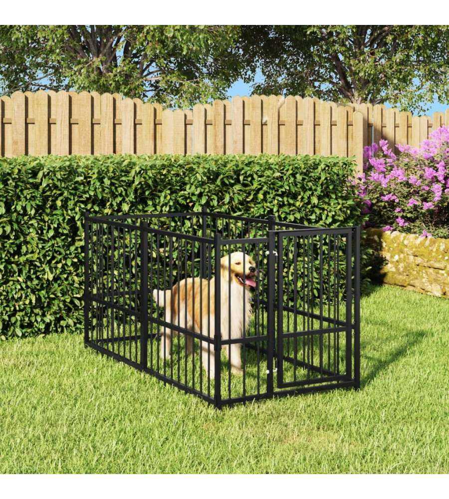 Gabbia per Cani Nera 193,5x97x100 cm in Acciaio