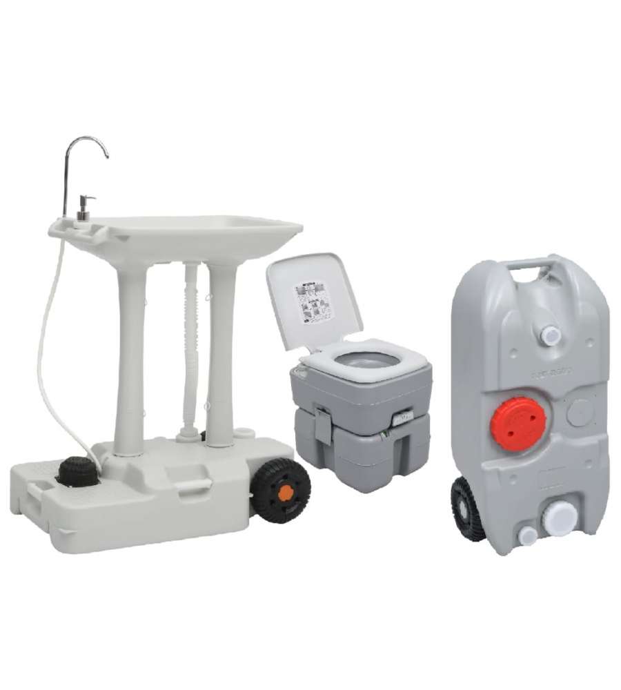 Set Toilette Portatile Campeggio Supporto Lavamani Tanica Acqua