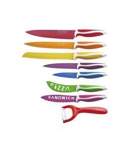 Set 7 Coltelli Colorati da Cucina Multiuso Royalty Line con Pelapatate
