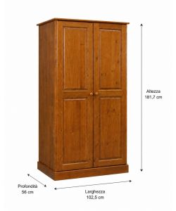 Armadio 2 Ante in Legno di Pino Finitura Ciliegio 102,5x56x181,7 cm - Anna Domo Mea